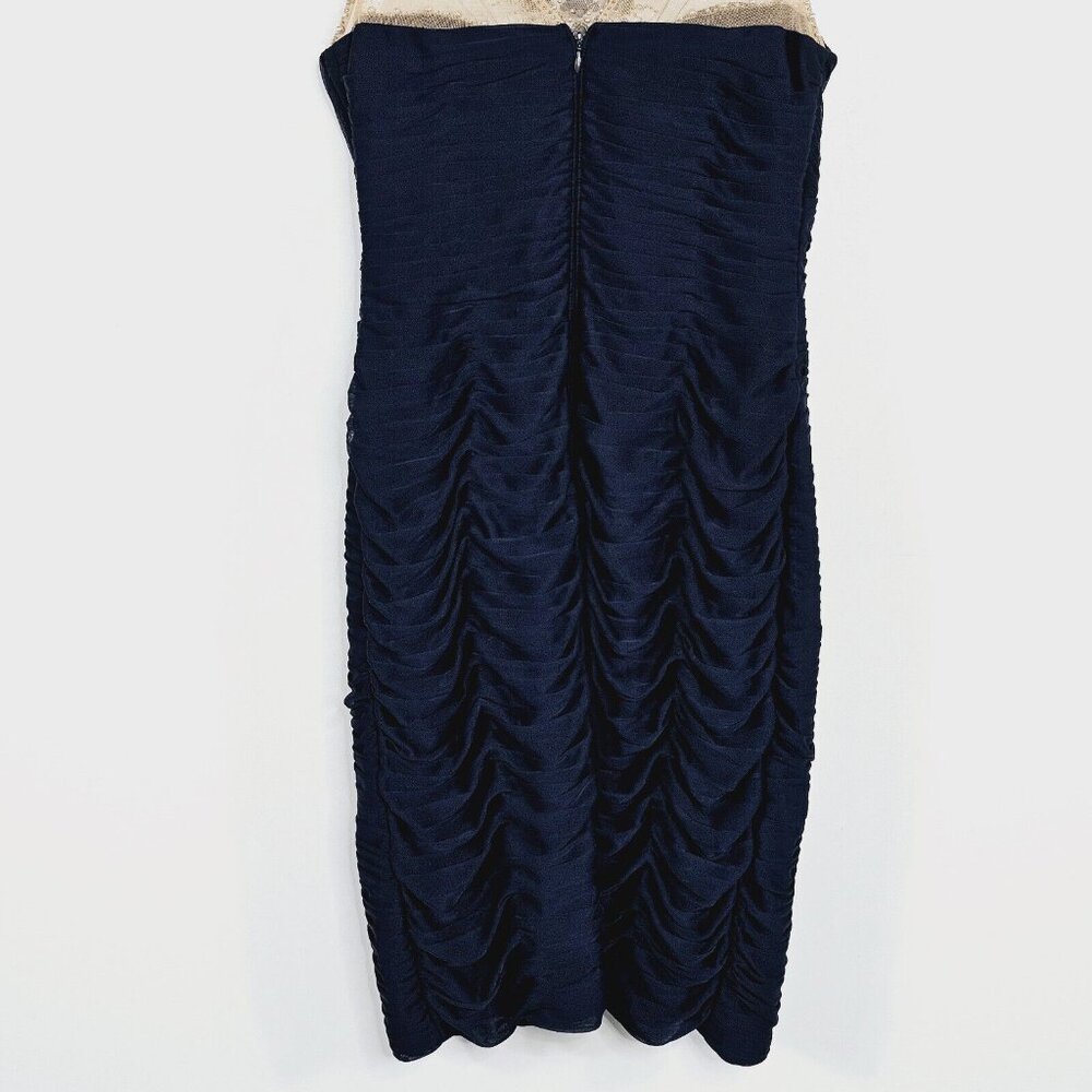Adrianna Papell Illusion Bodice Jersey Sheath Dress Womens 6 Navy Mini Cocktail - Picture 14 of 16